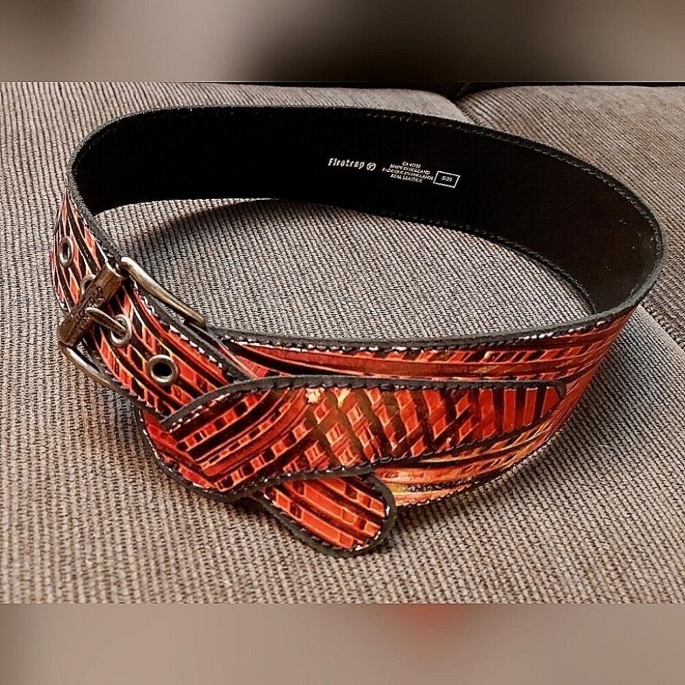 Red Black Wide Leather Waist Belt Size S 30 Vintage Statement Cincher - Picture 2 of 13